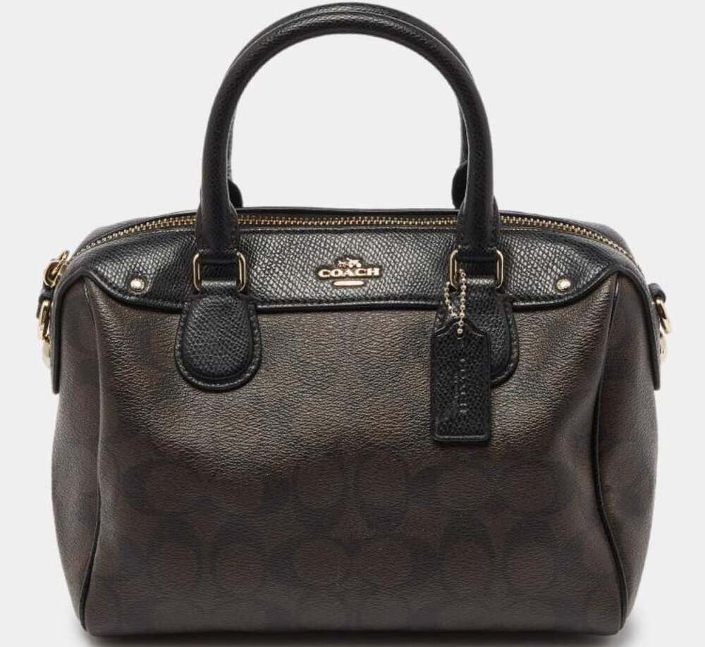 Coach Mini Bennett Satchel Brown Black Signature Coated Canvas